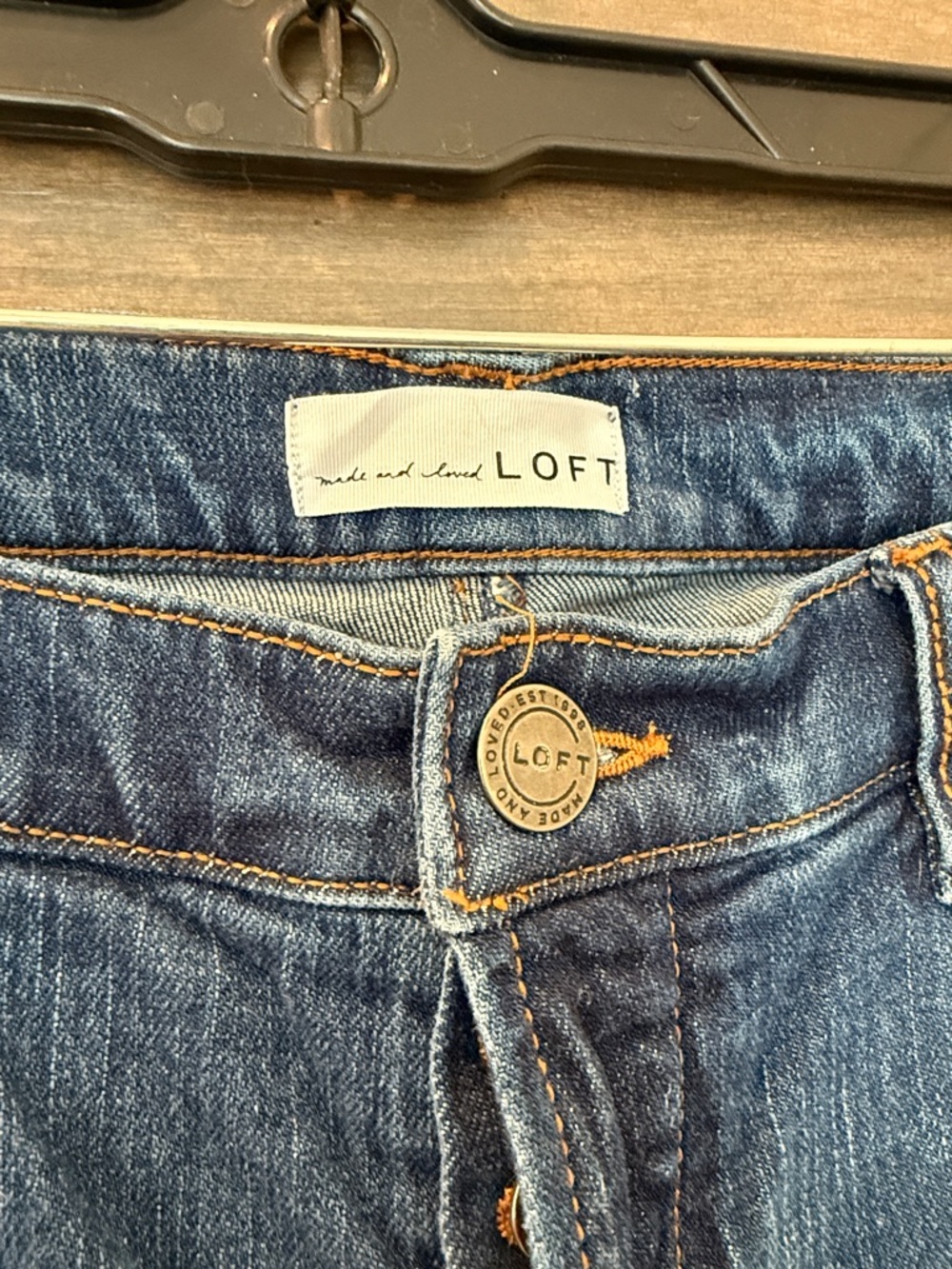 LOFT Blue Straight-Leg Jeans with Floral Embroidery - Picture 2 of 5